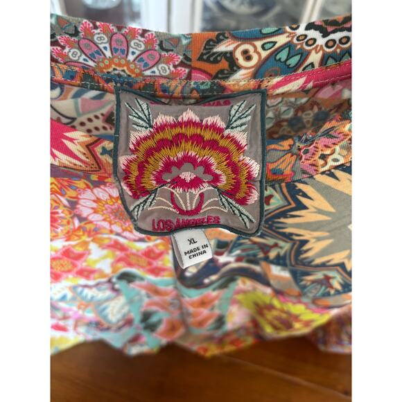 Johnny Was Los Angeles Boho Patchwork Floral Top Women’s XL Multicolor Tunic Tee - Picture 3 of 6
